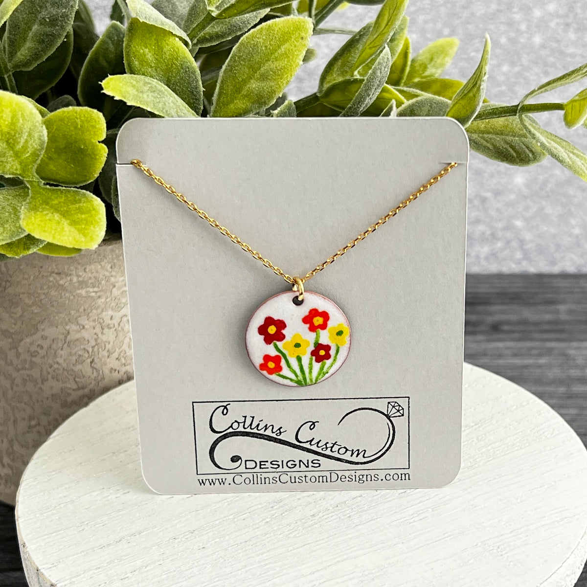Enamel Bouquet Of Flowers Necklace