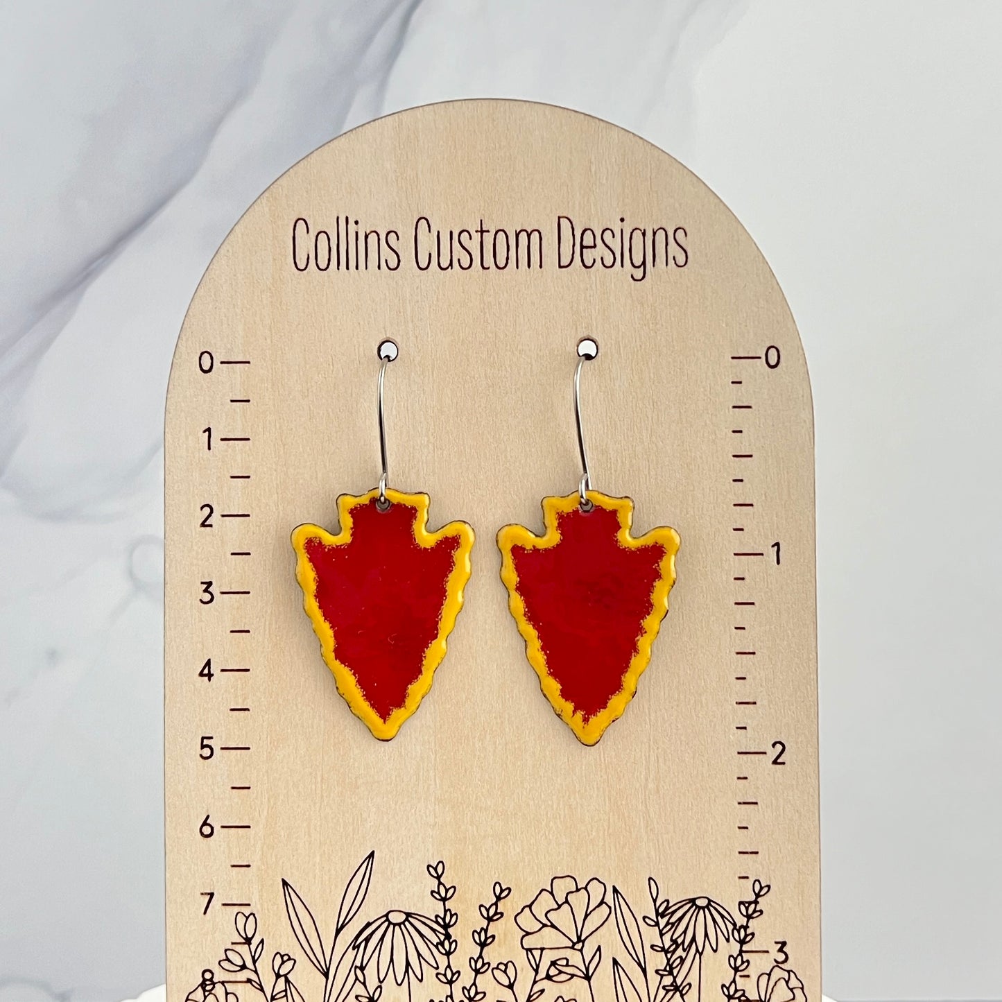 Enamel Arrowhead Earrings- Small Red & Yellow