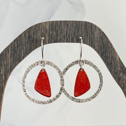 Sterling Silver Earrings with Dangling Enamel Centers