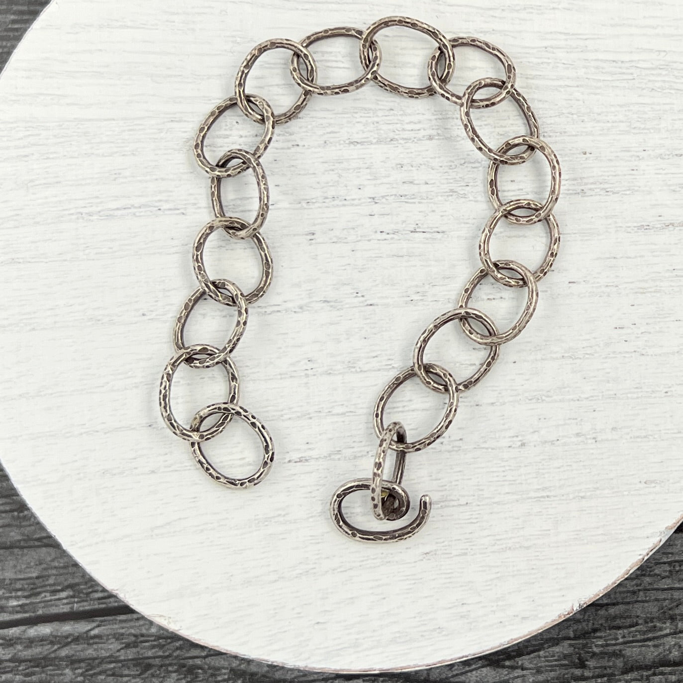Rustic Textured Sterling Silver Cable Link Bracelet