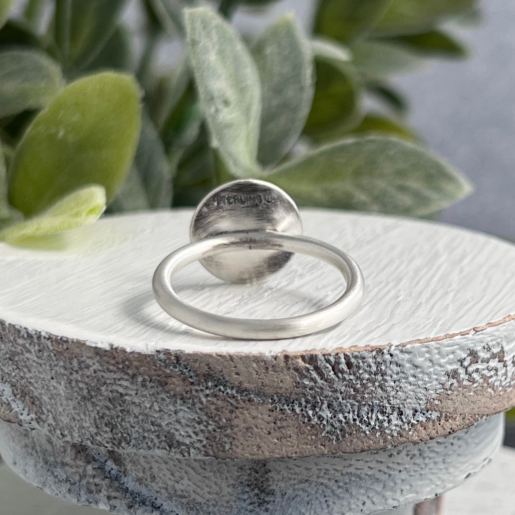 Sterling Silver Ring with Small Concave Textured Round Top