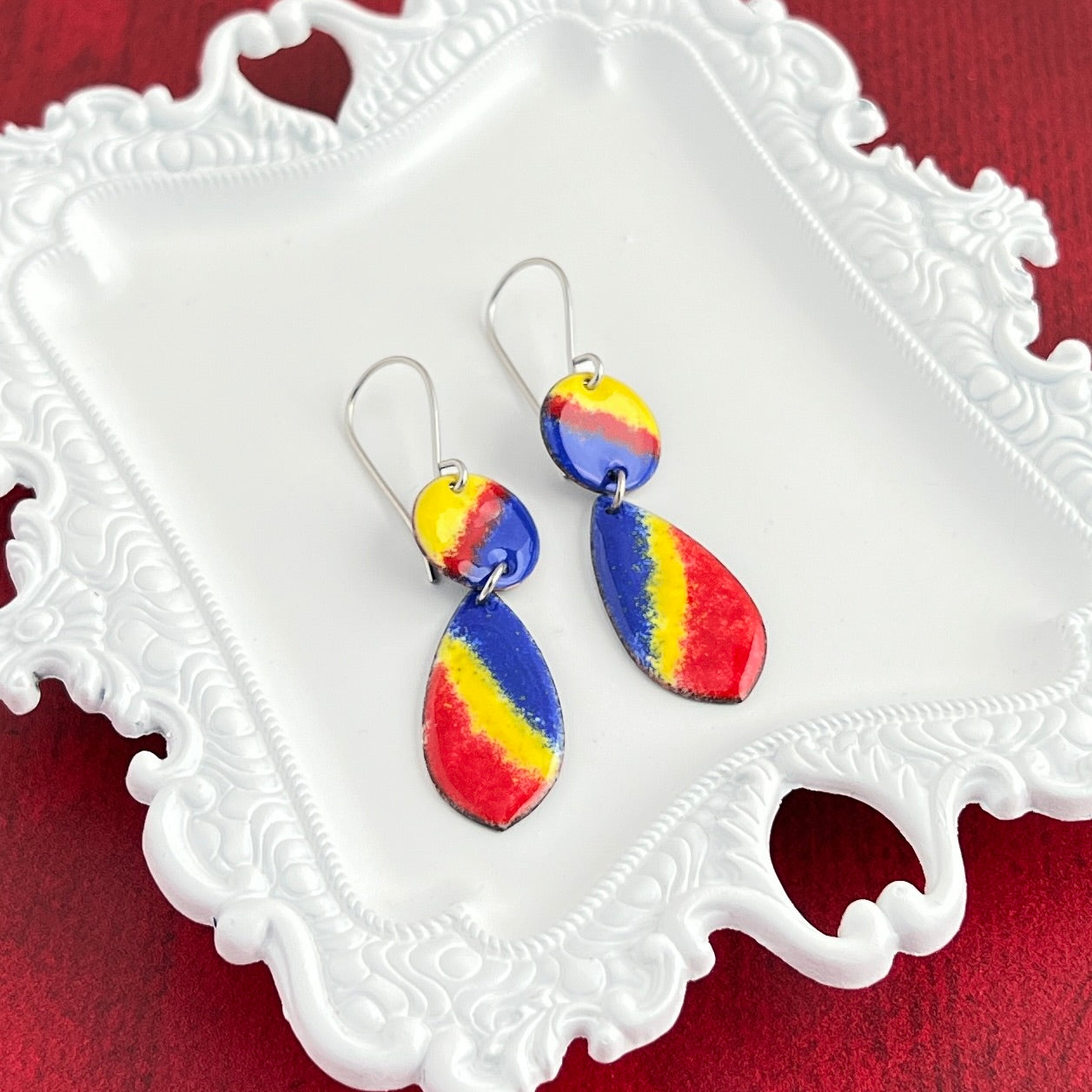Double Drop Enamel Earrings- KU Inspired