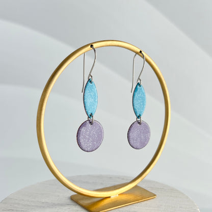 Double Drop Enamel Earrings- Turquoise and Purple
