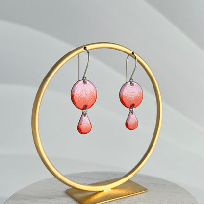 Double Drop Enamel Earrings- Pink and Orange