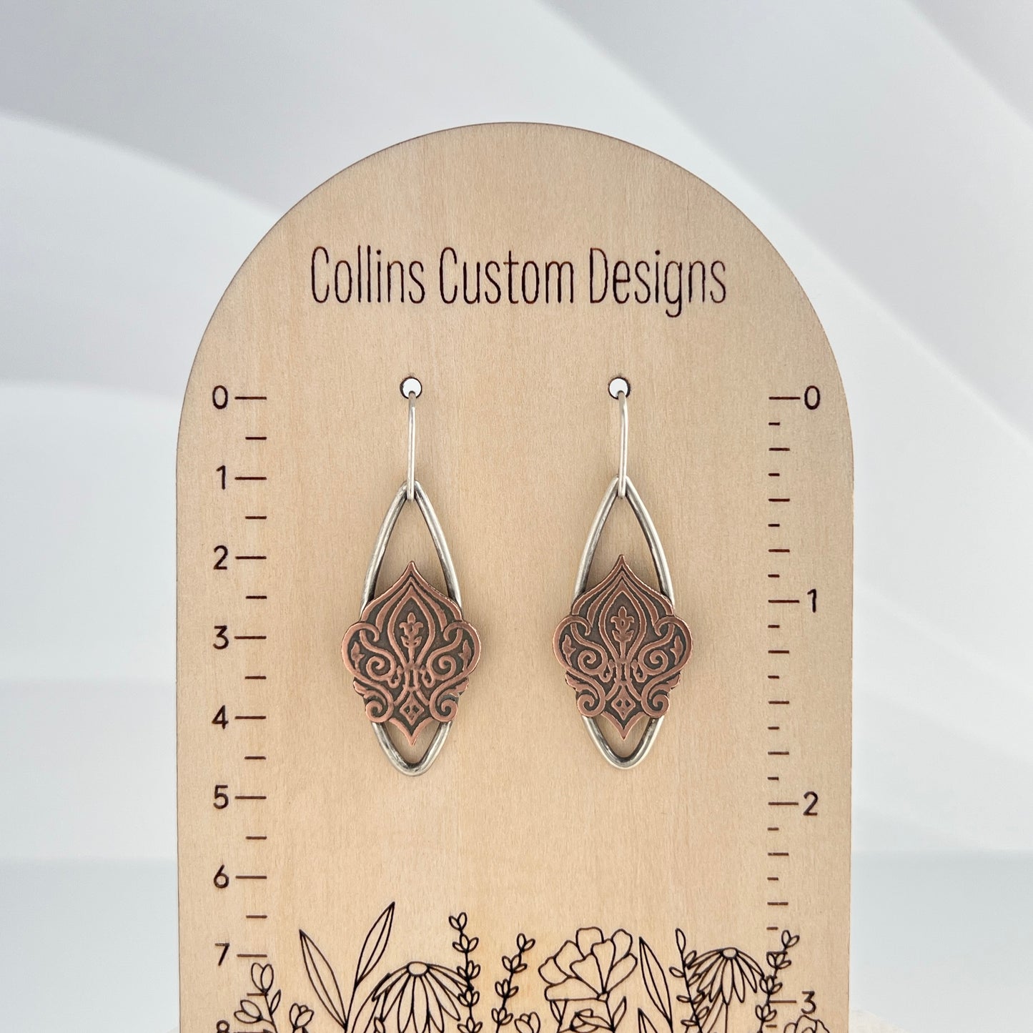 Sterling Silver Open Marquise Earrings With a Copper Cutout Design