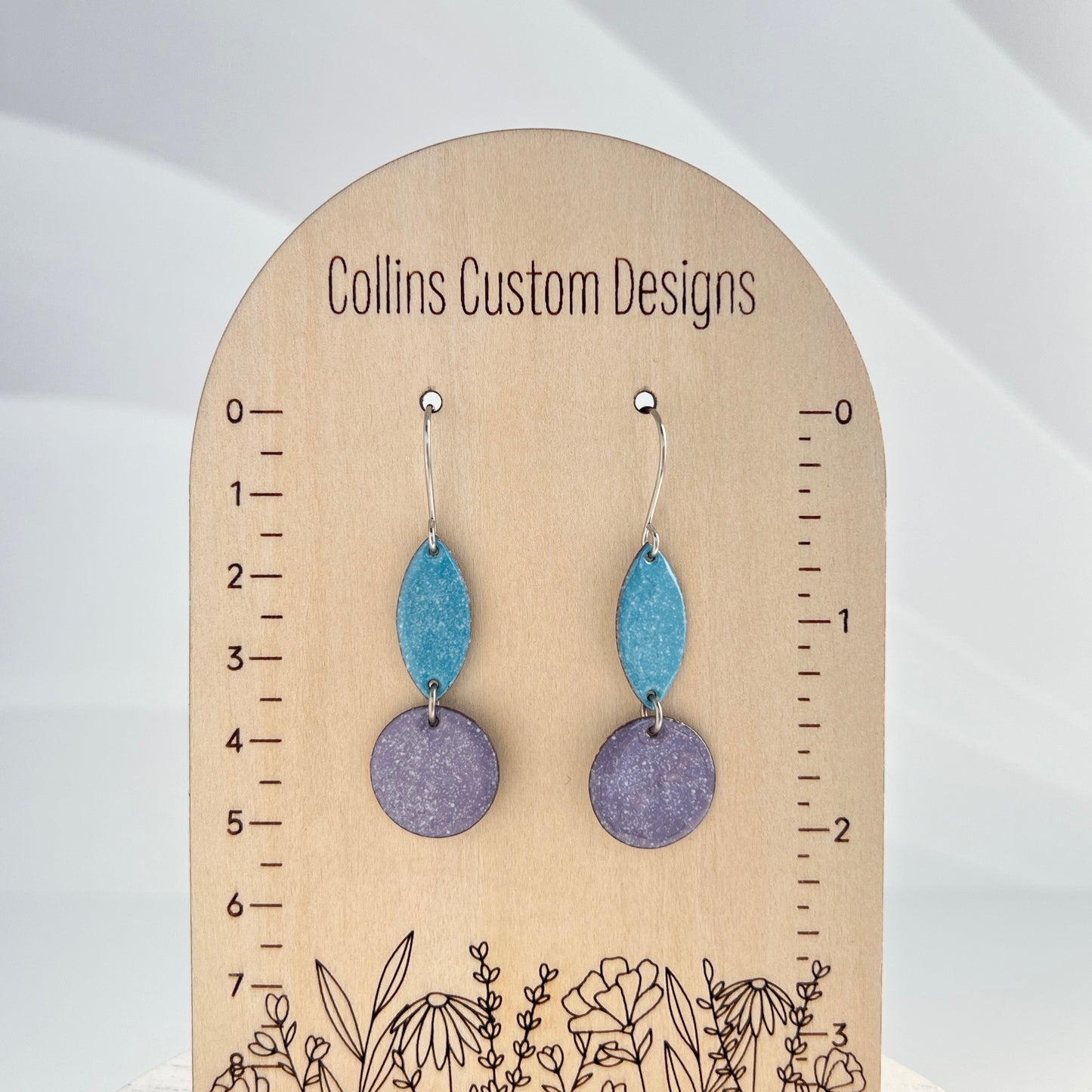 Double Drop Enamel Earrings- Turquoise and Purple