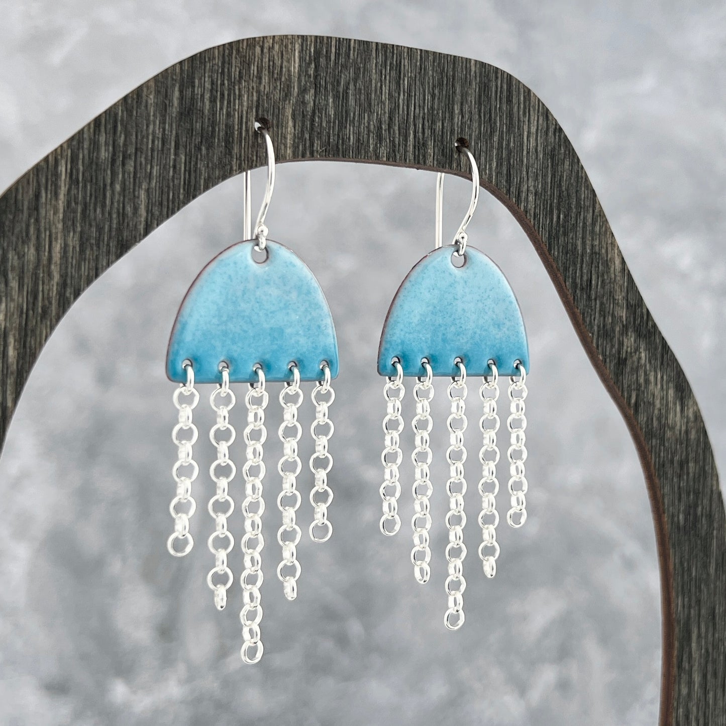 Enamel Earrings with Chain Fringe