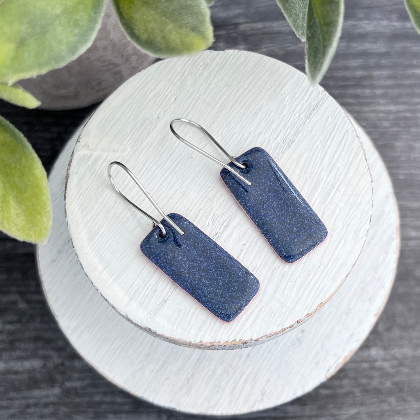 Rectangle Enamel Earrings with Stenciled Design
