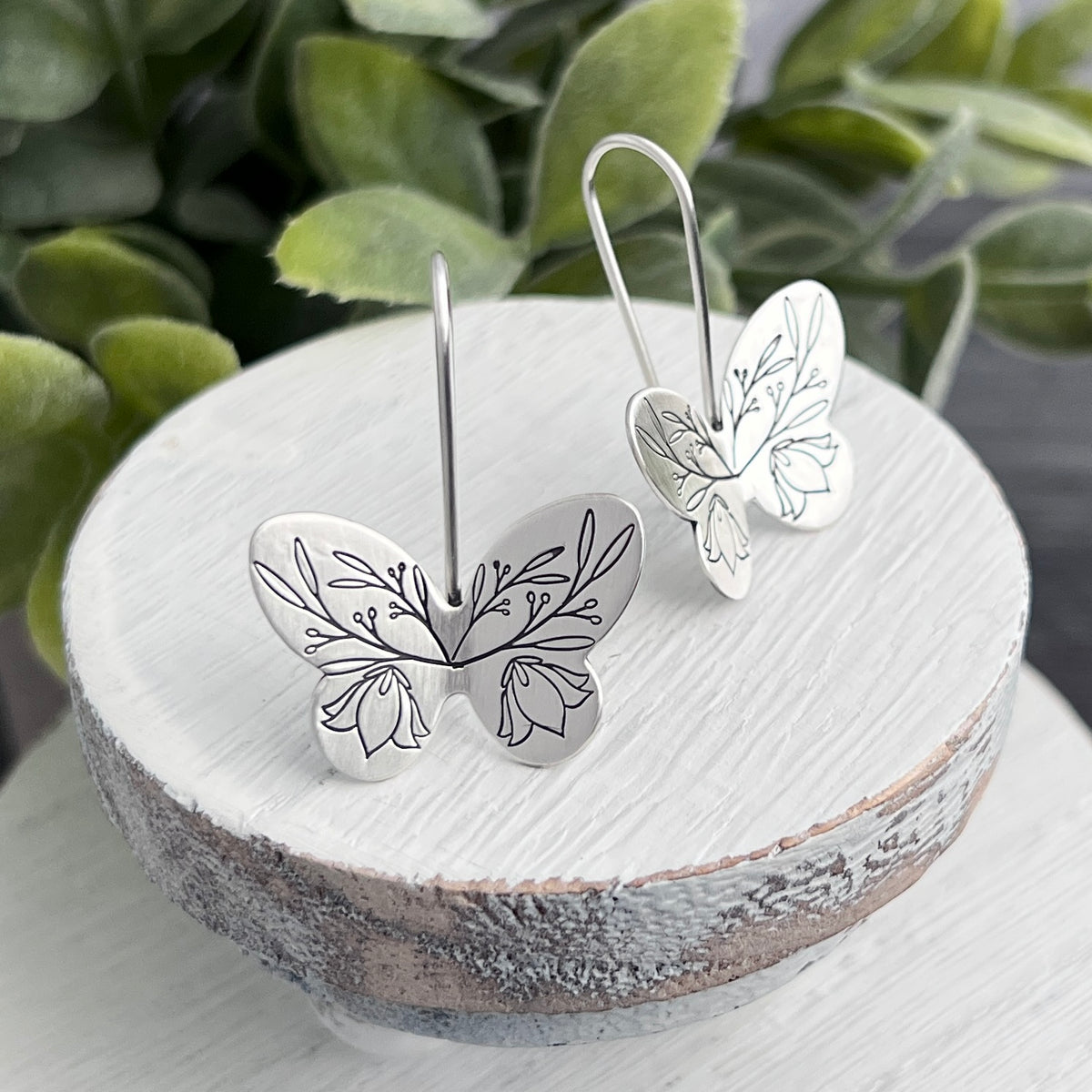 Sterling Silver Hand Stamped Butterfly Earrings
