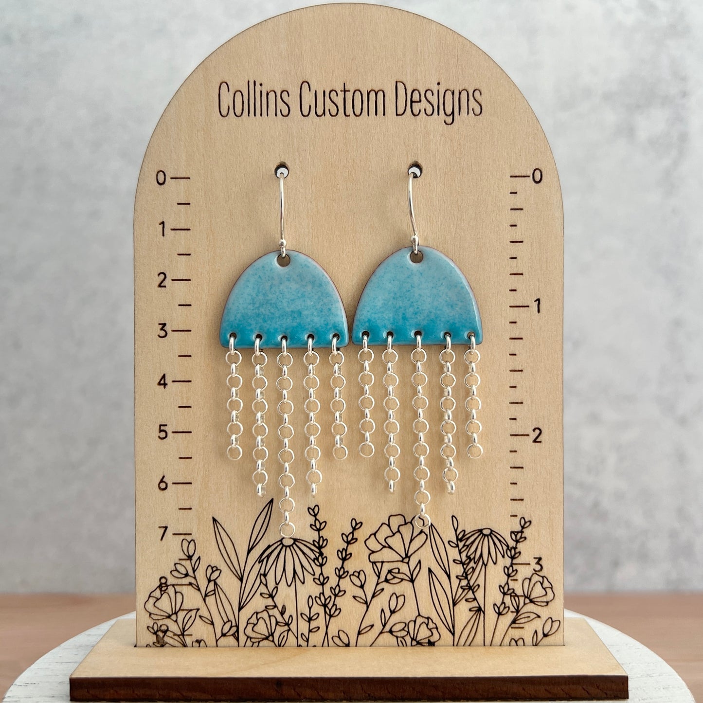 Enamel Earrings with Chain Fringe
