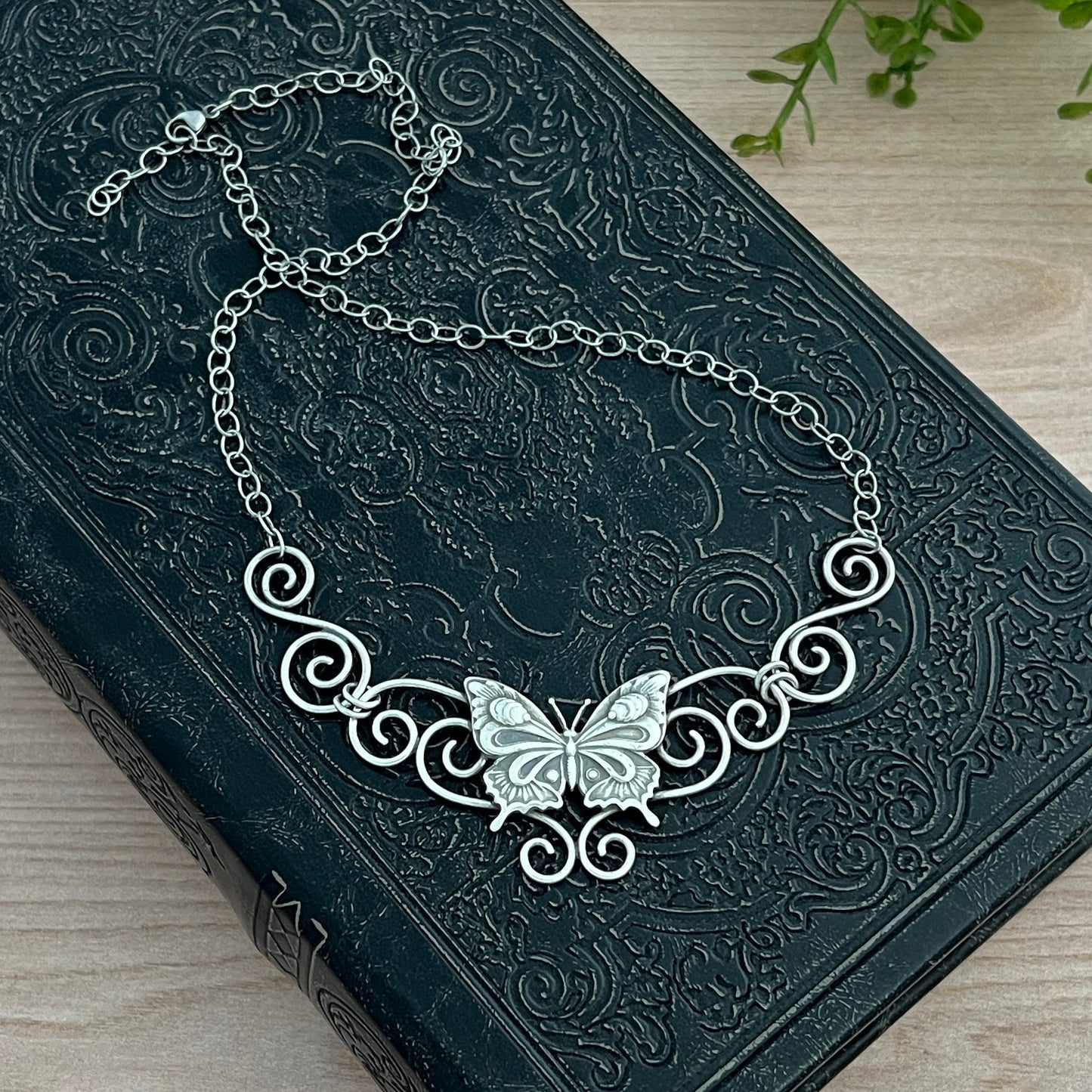 Sterling Silver Butterfly Swirl Statement Necklace