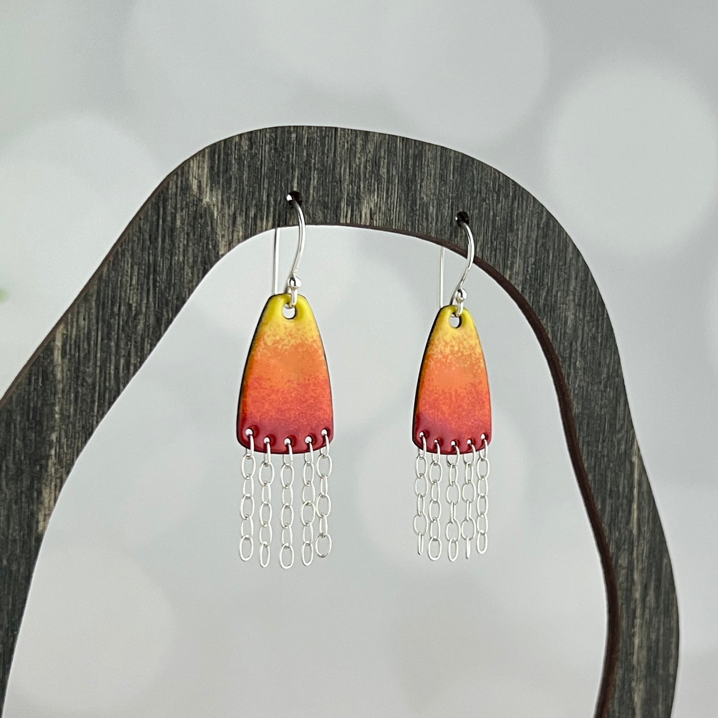 Enamel Earrings with Chain Fringe