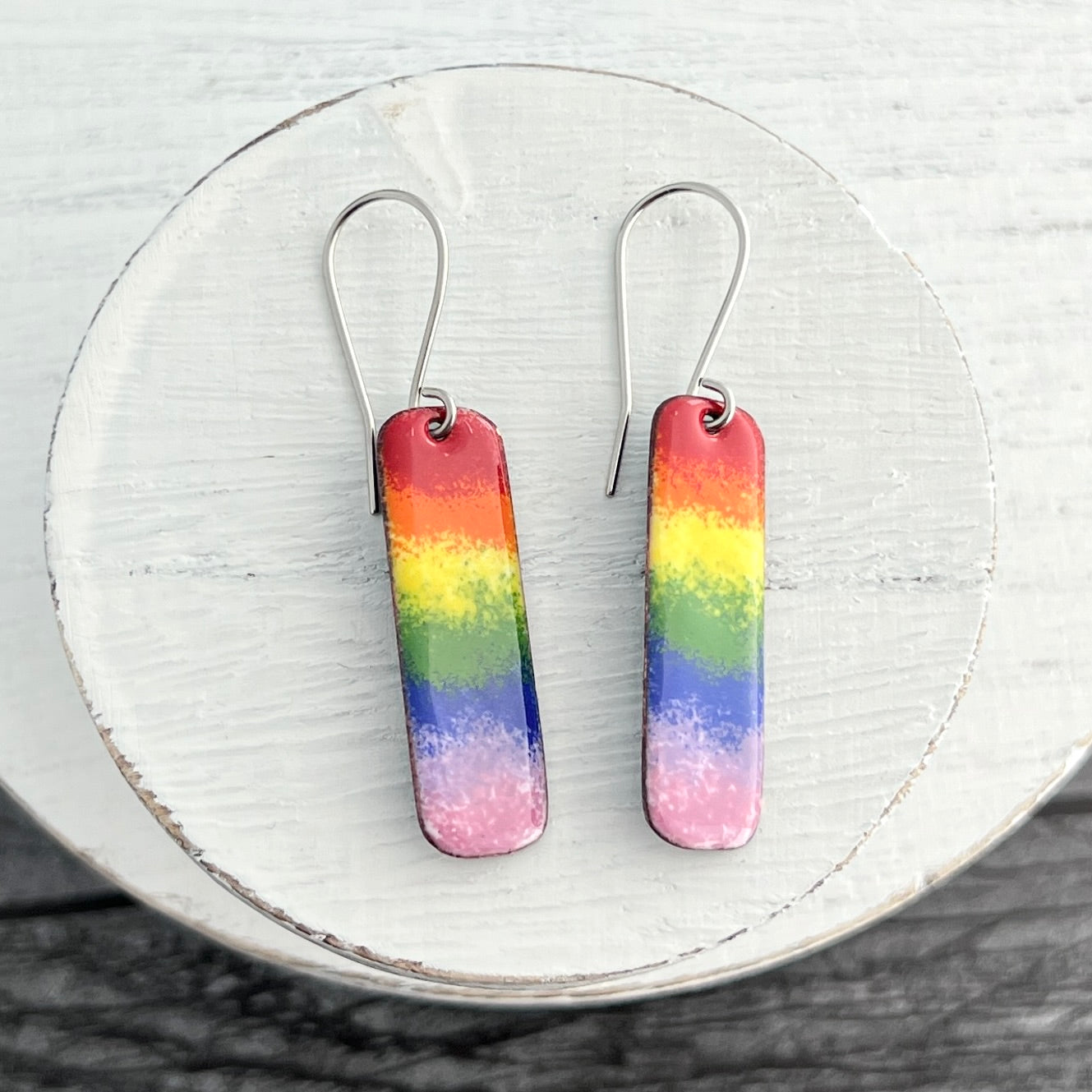 Enamel Earrings Custom Design Earrings Rectangular Rainbow Enamel