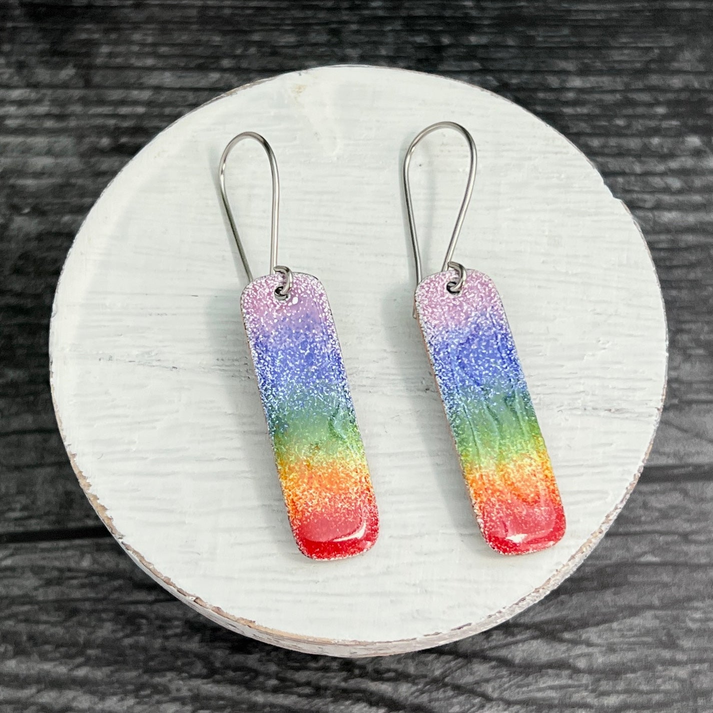 Rectangular Rainbow Enamel Earrings