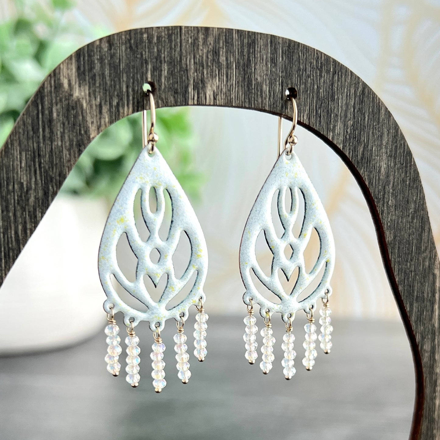 Open Enamel Earrings with Beaded Dangles