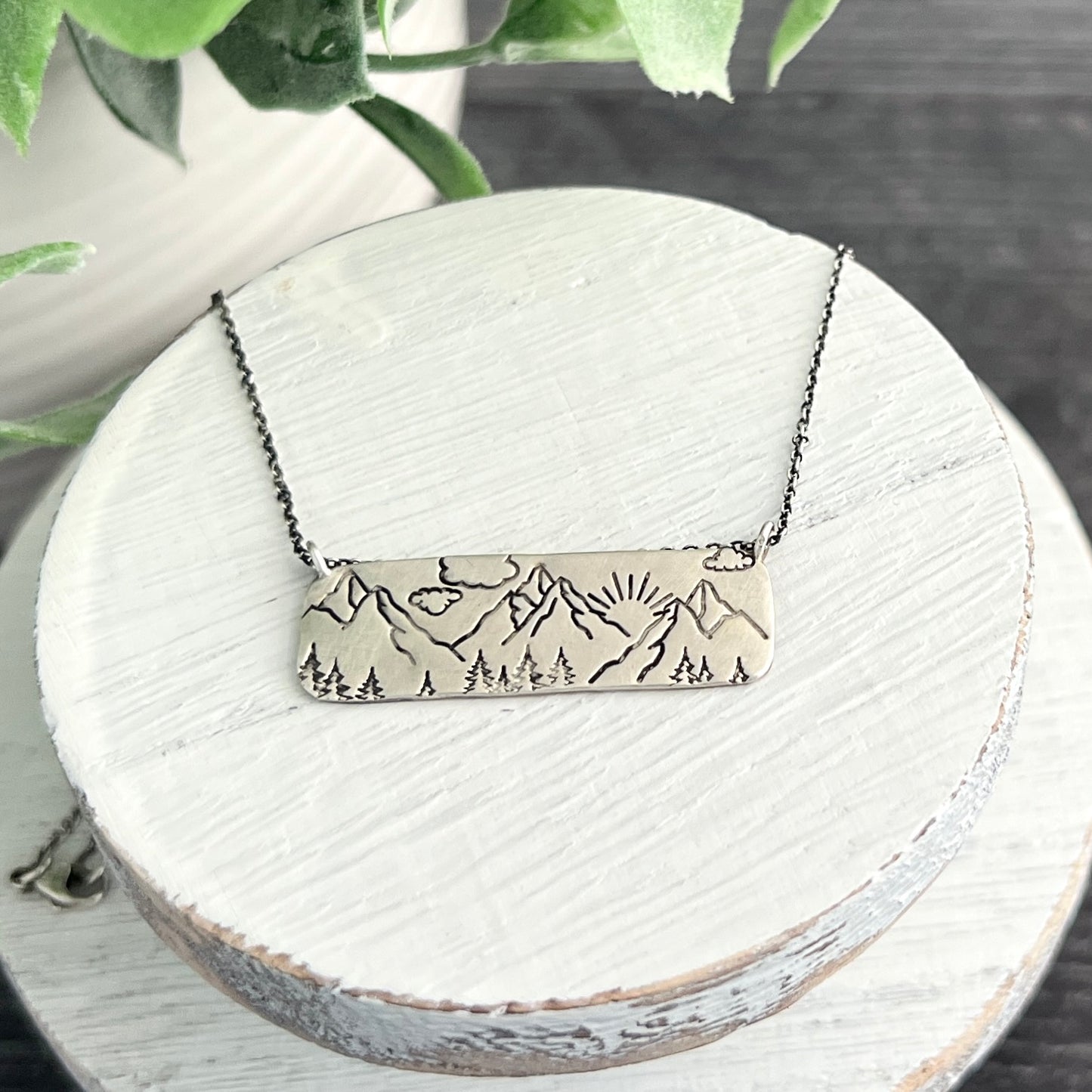 Sterling Silver Hand Stamped Long Bar Necklace