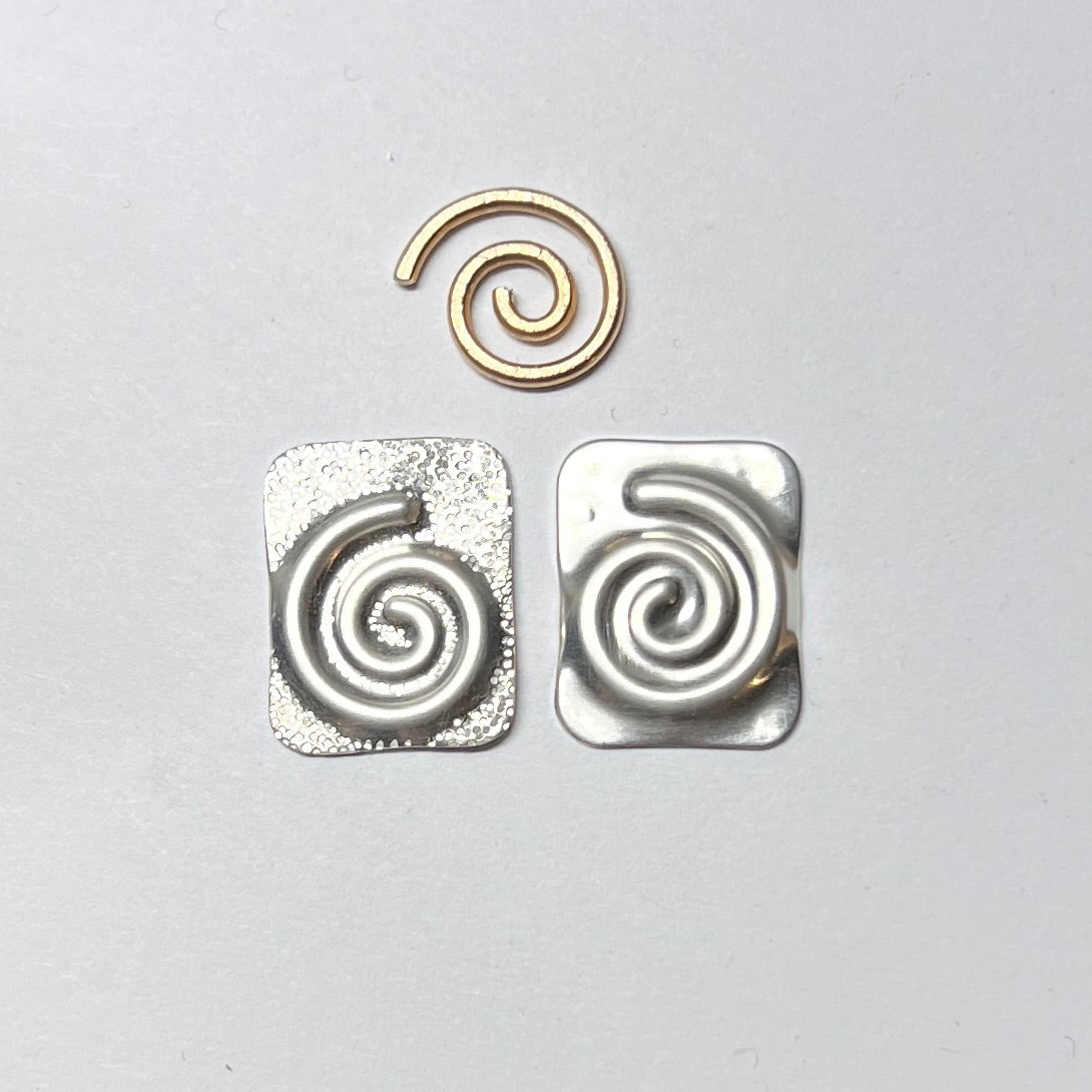 Sterling Silver Textured Rectangle Earrings with Puffy Spirals
