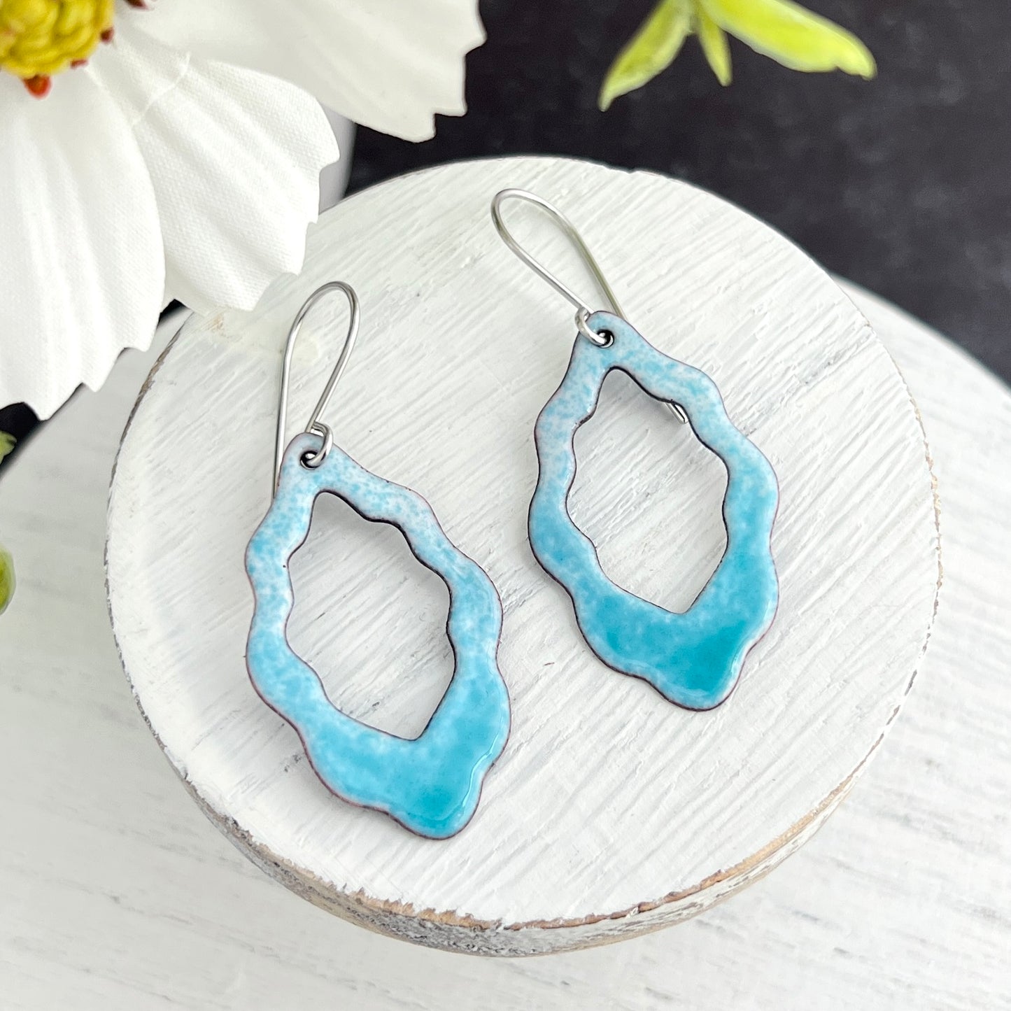 Wavy Open Marquise Enamel Earrings