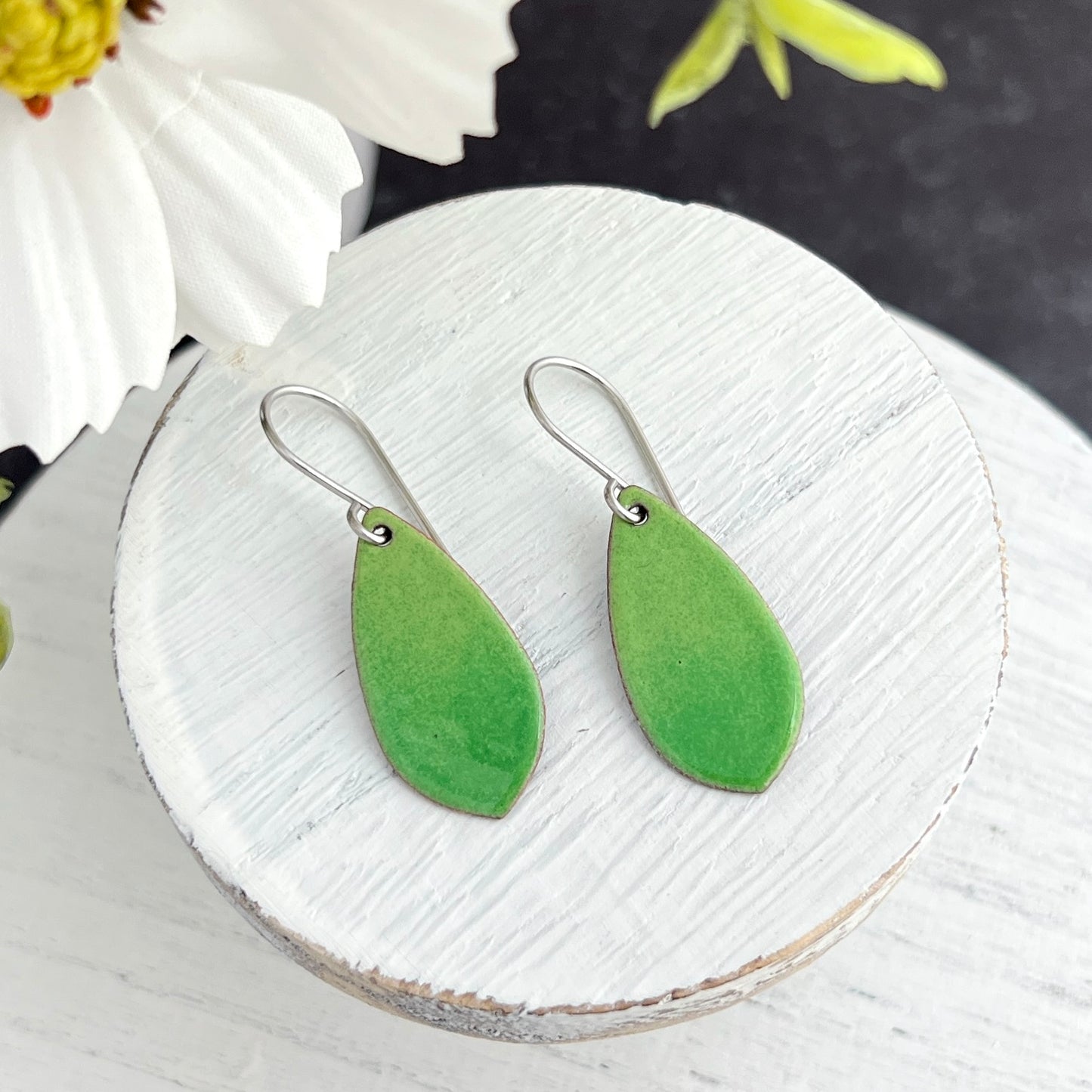 Small Pointed Teardrop Ombré Enamel Earrings