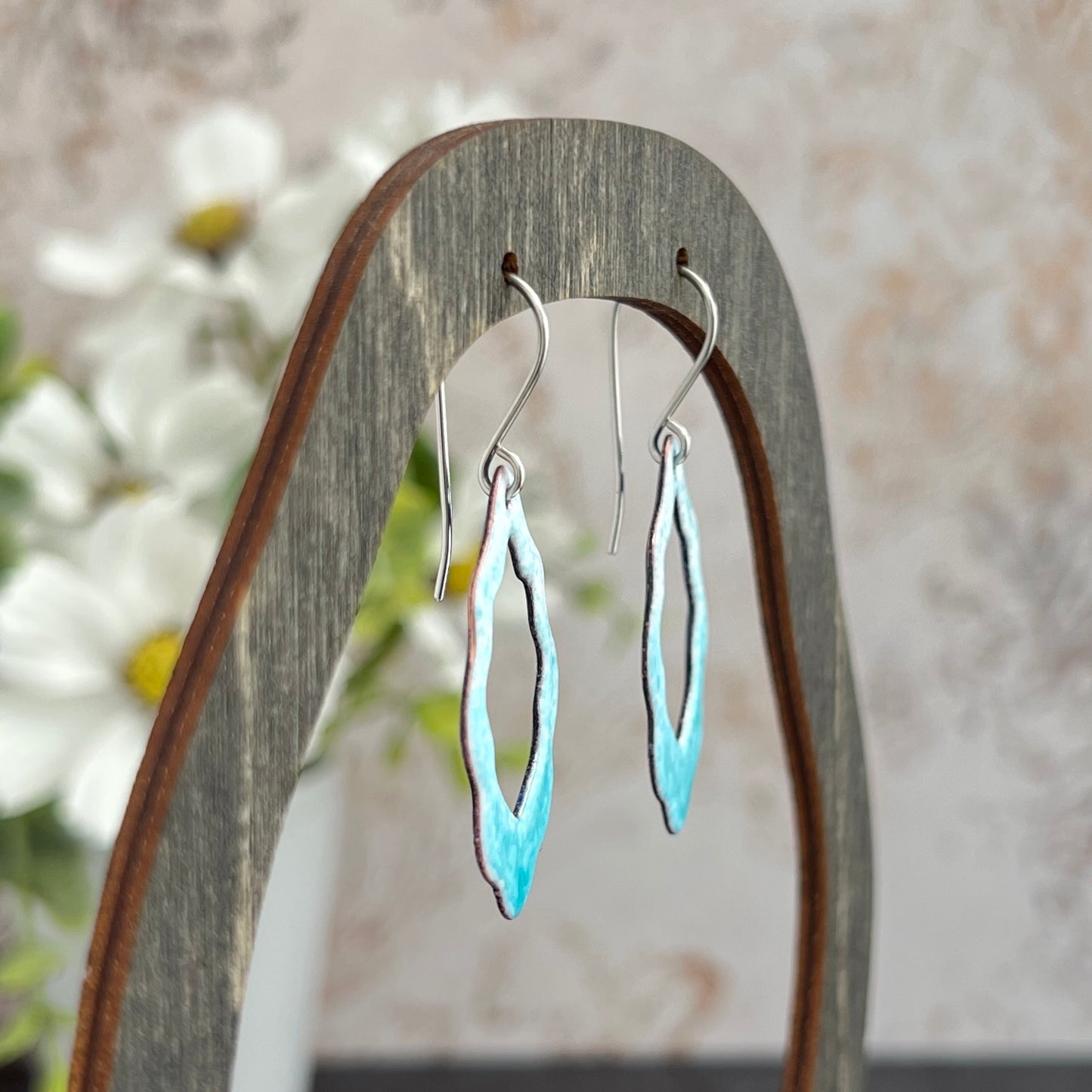 Wavy Open Marquise Enamel Earrings