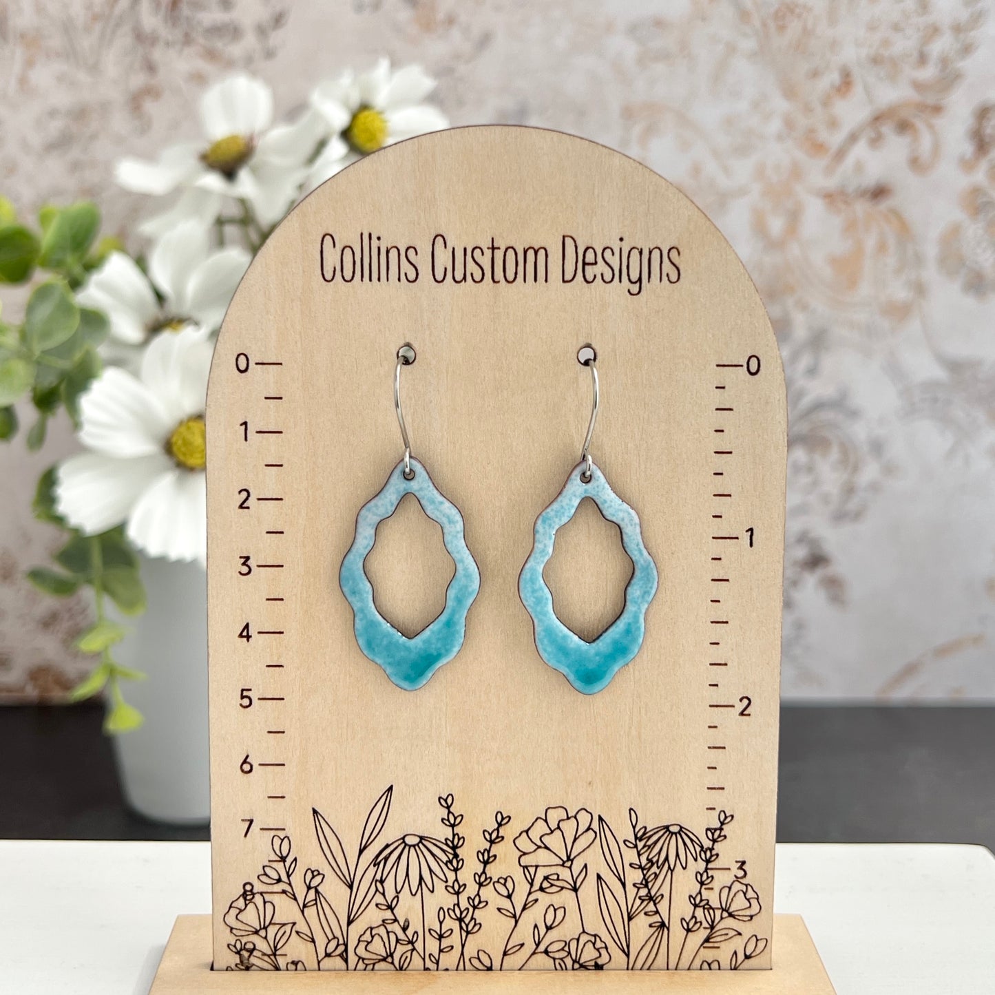 Wavy Open Marquise Enamel Earrings