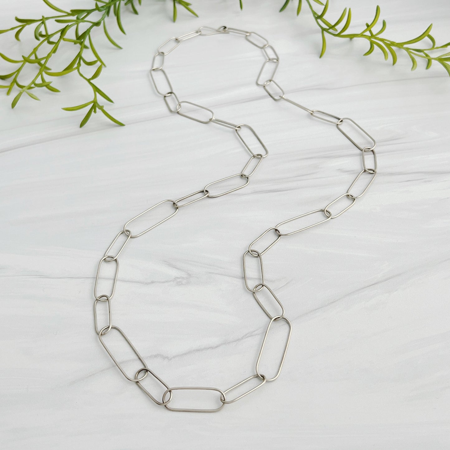 Silver Long Oval Link Necklace