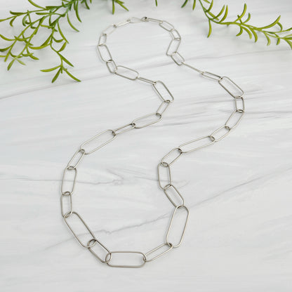 Silver Long Oval Link Necklace