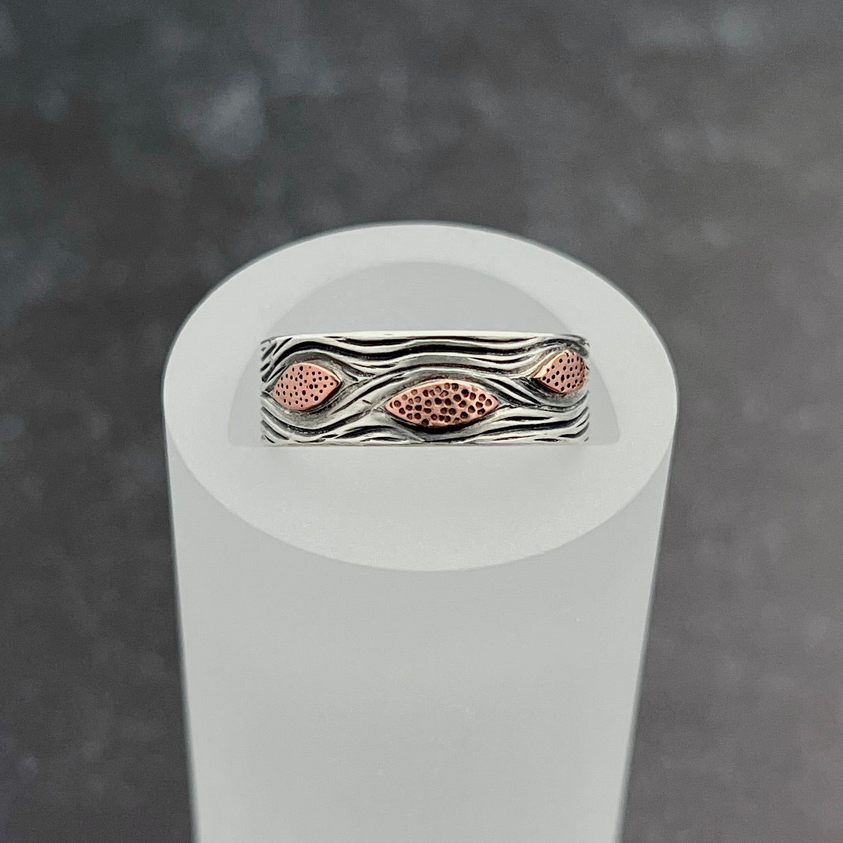 Sterling Silver Ring with Wavy Texture and Copper Accents