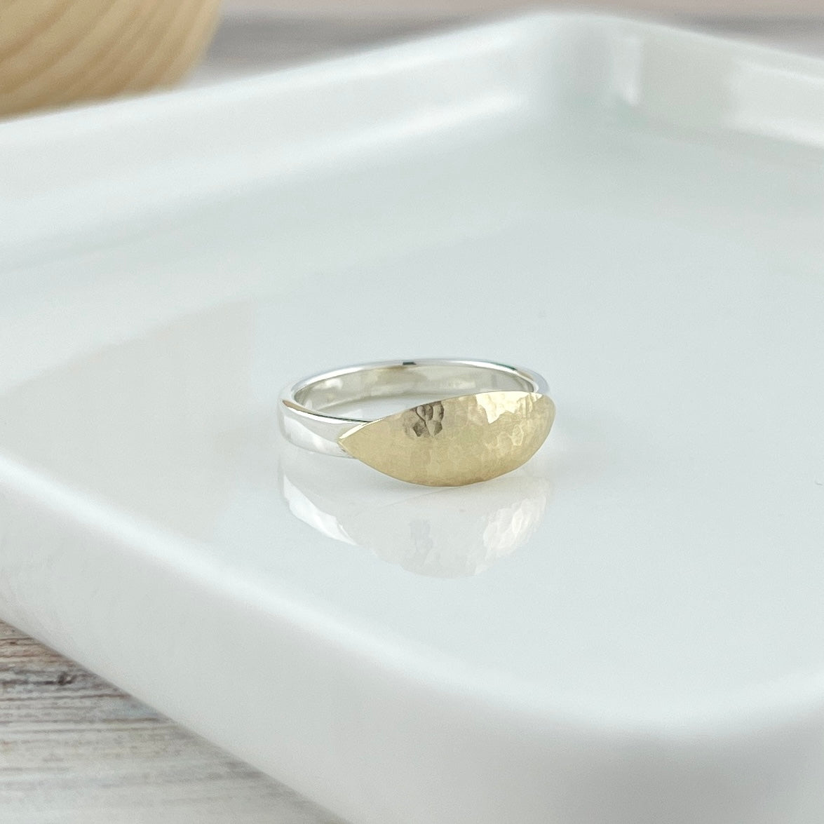 Sterling Silver Band With Hammered Gold Top