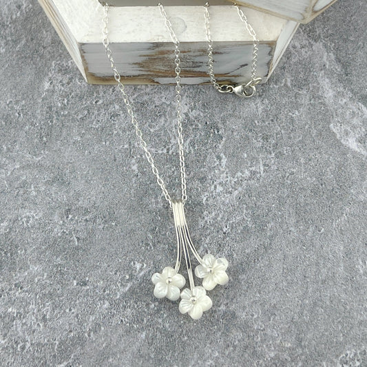 Triple Mother-of-Pearl Flower Drop Necklace