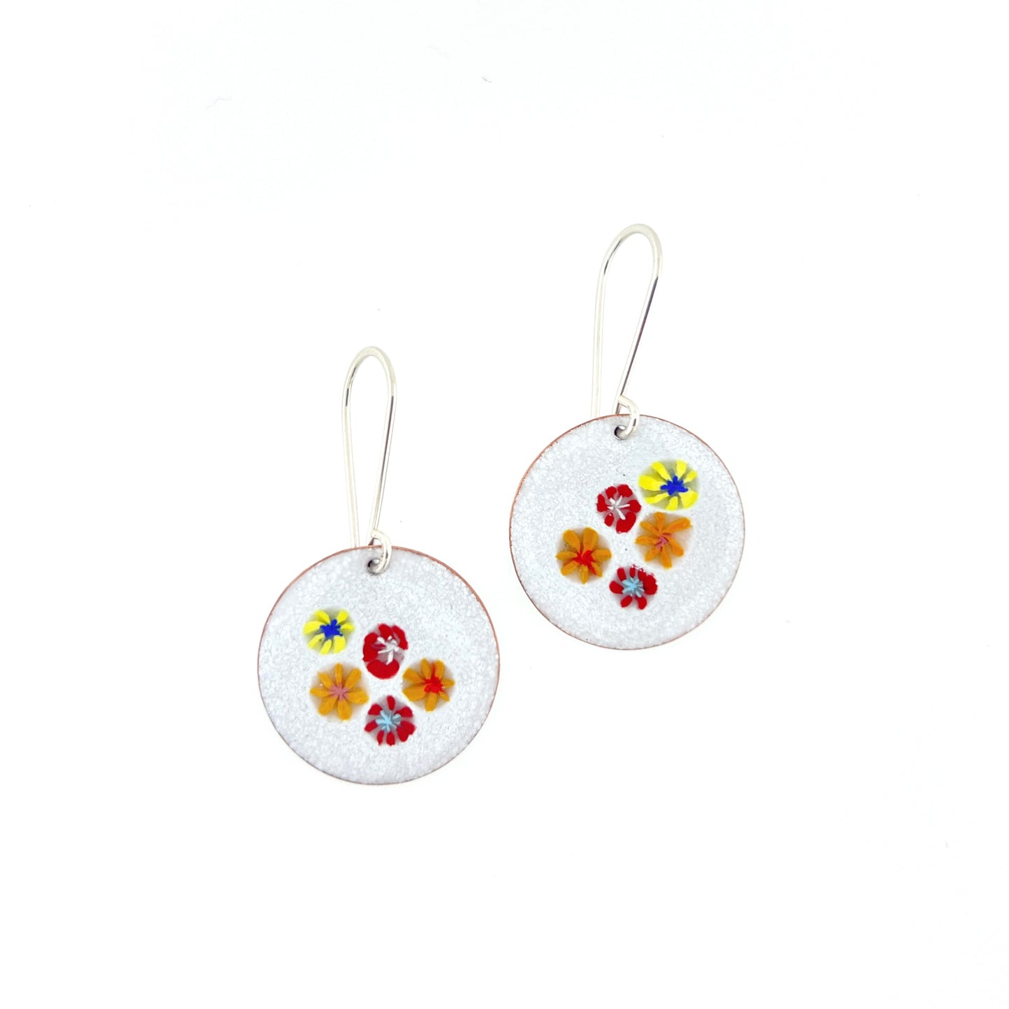 Round Enamel Earrings With Floral Centers