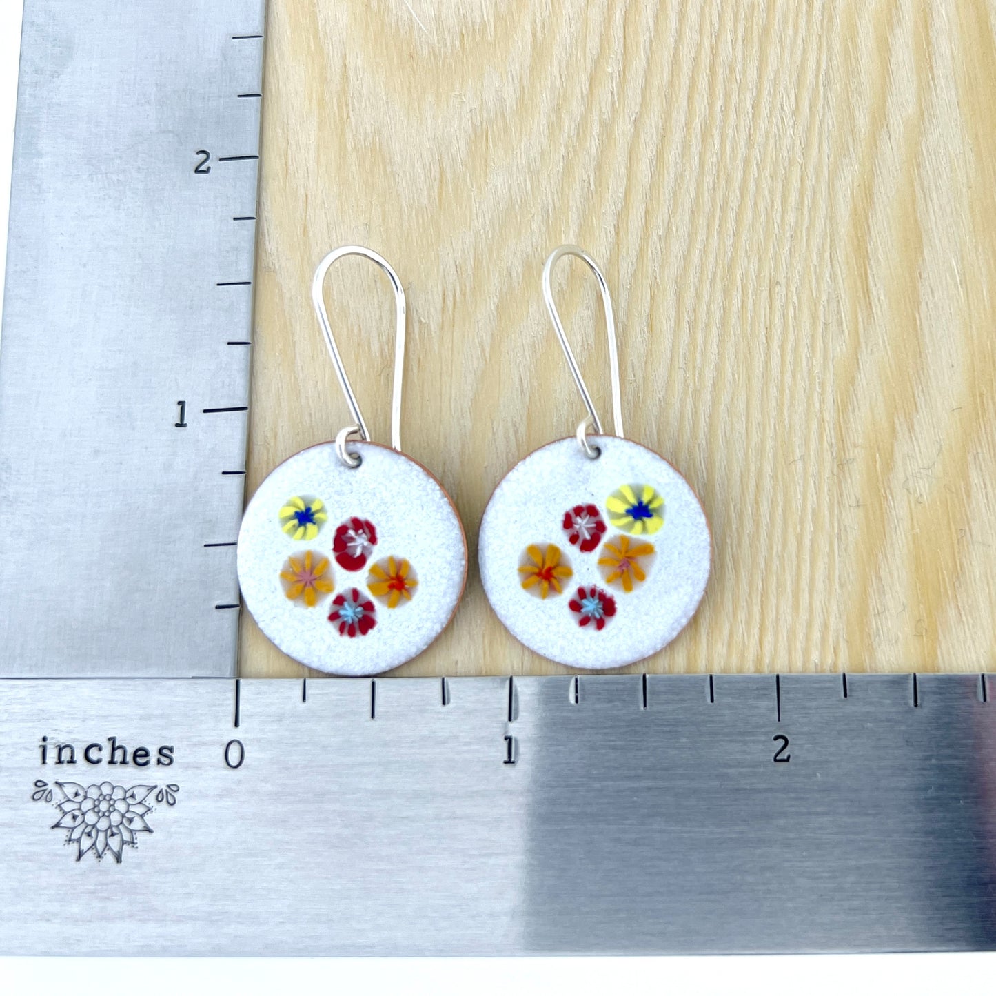 Round Enamel Earrings With Floral Centers
