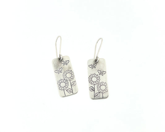 Sunflower and Butterfly Rectangle Earrings