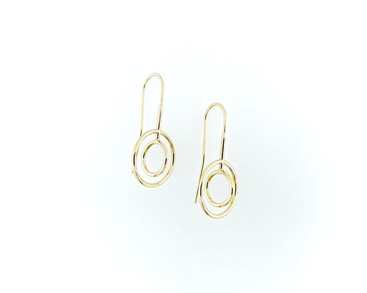 Gold Perpendicular Open Circle Drop Earrings