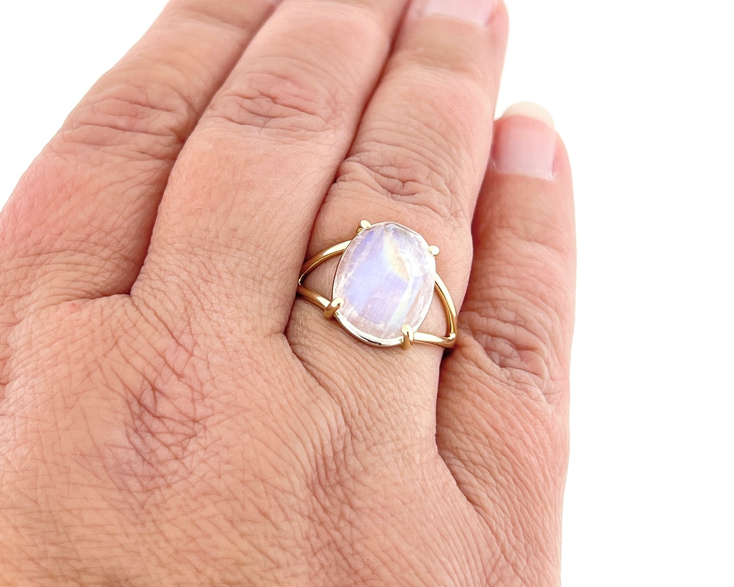 Gold Rainbow Moonstone Ring