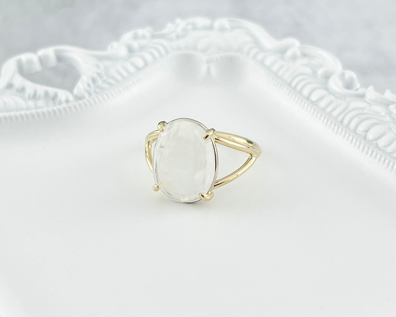 Gold Rainbow Moonstone Ring