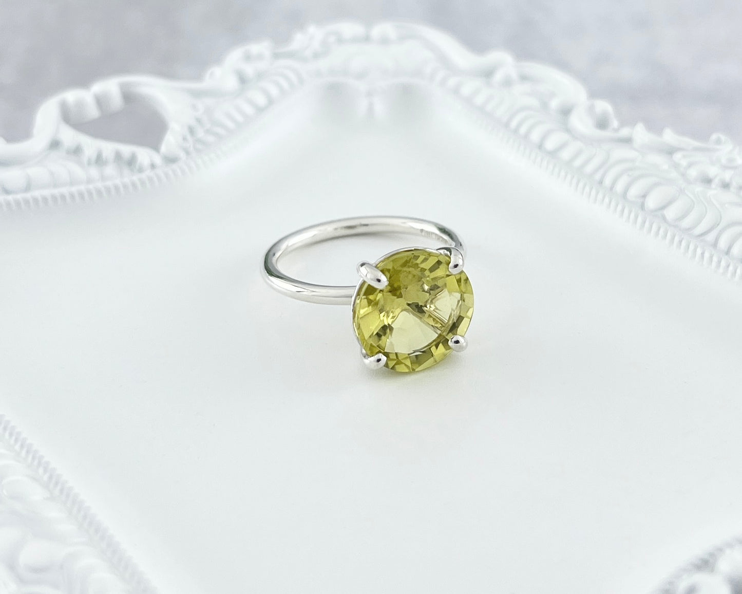 Lemon Quartz Solitaire Ring