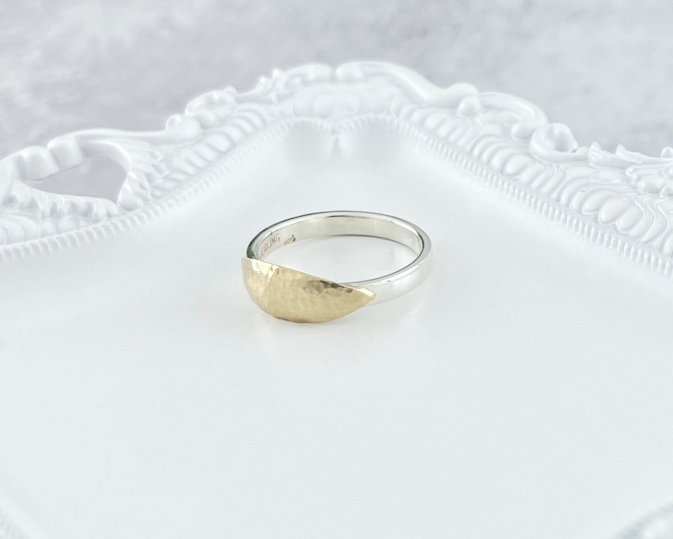 Sterling Silver Band With Hammered Gold Top