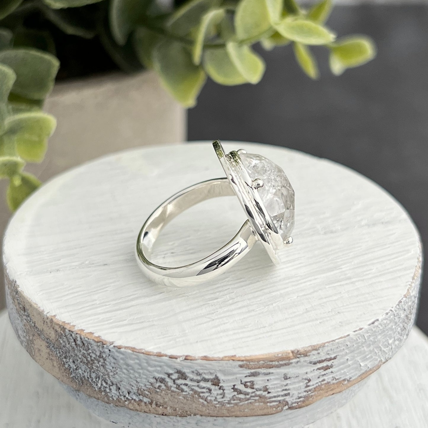 Sterling Silver Round Herkimer Diamond Ring
