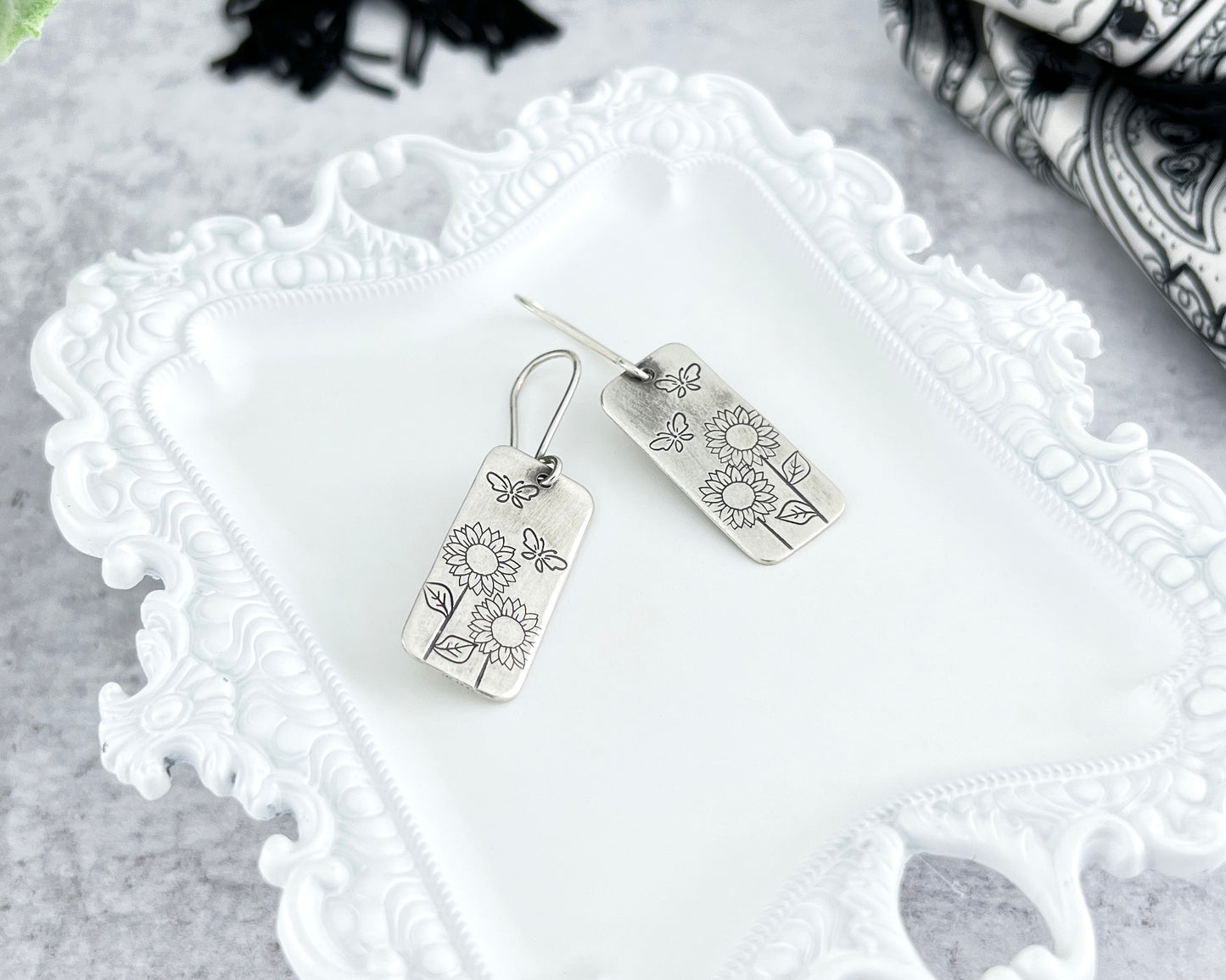 Sunflower and Butterfly Rectangle Earrings