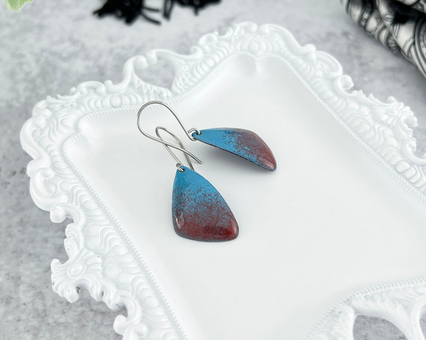 Asymmetrical Domed Triangle Enamel Earrings