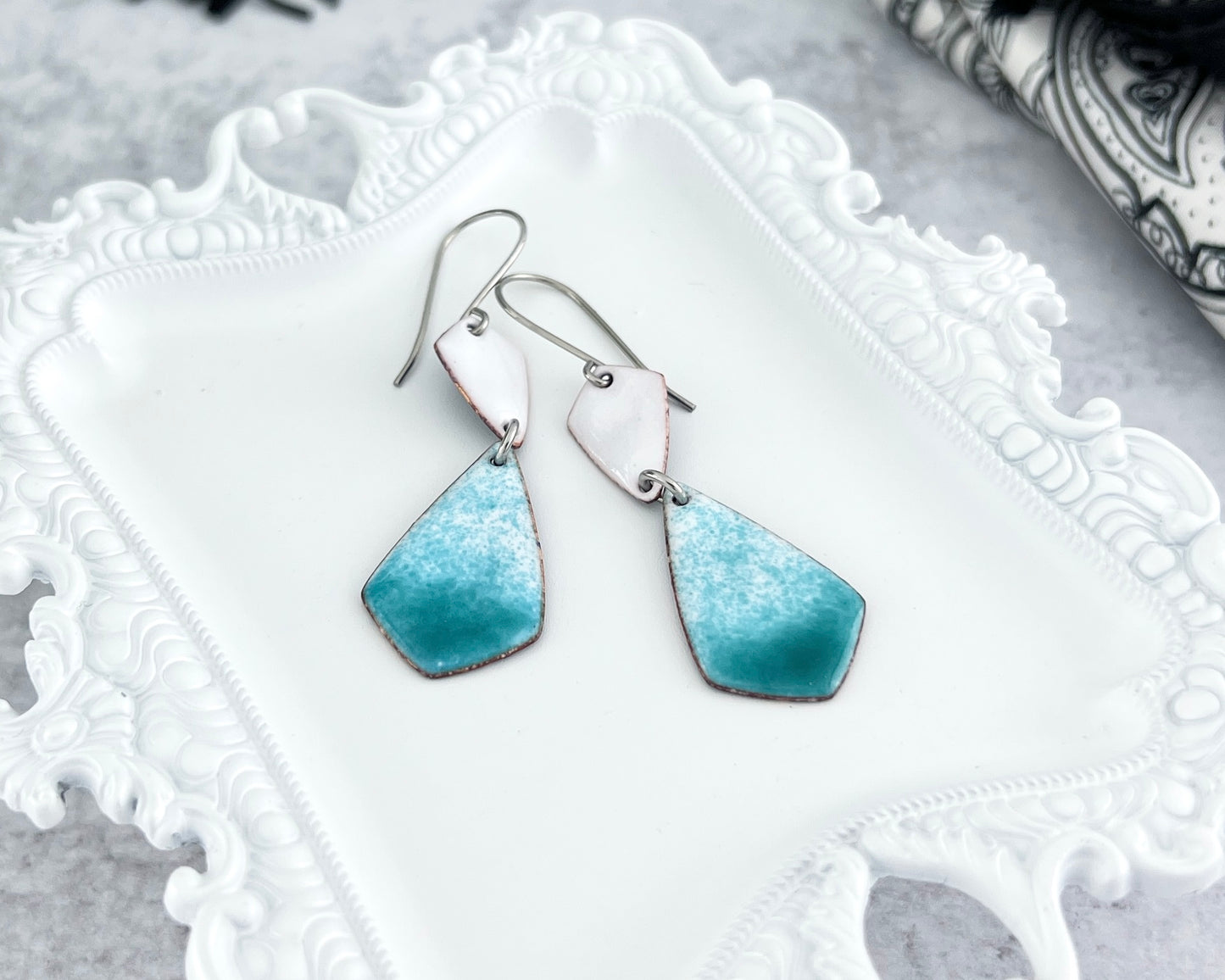 Enamel Diamond Teardrop Dangle Earrings
