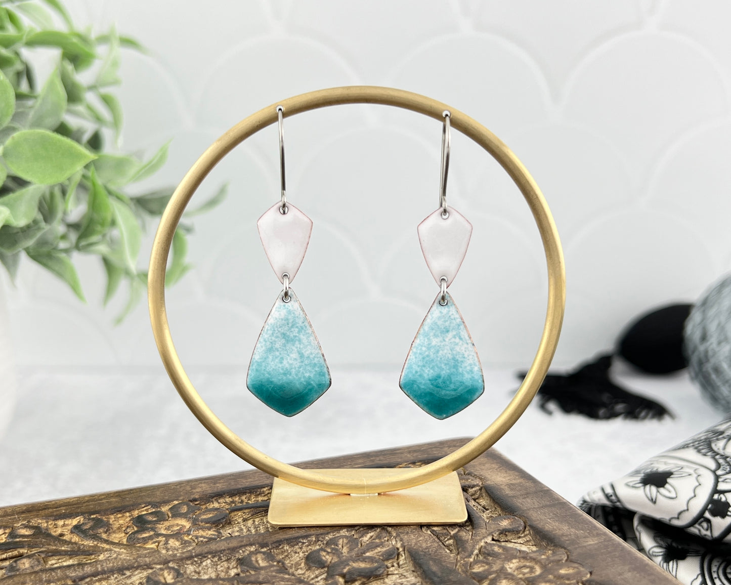 Enamel Diamond Teardrop Dangle Earrings