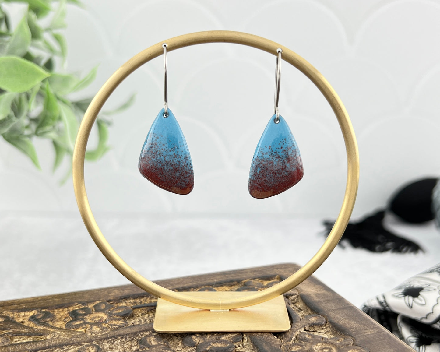 Asymmetrical Domed Triangle Enamel Earrings