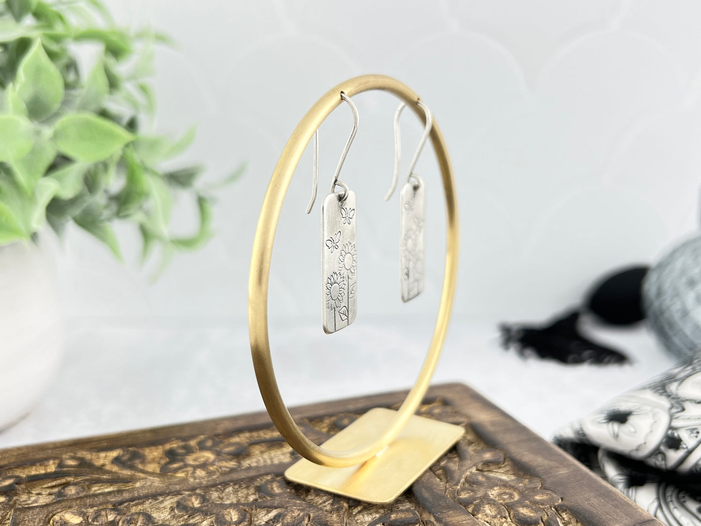 Sunflower and Butterfly Rectangle Earrings