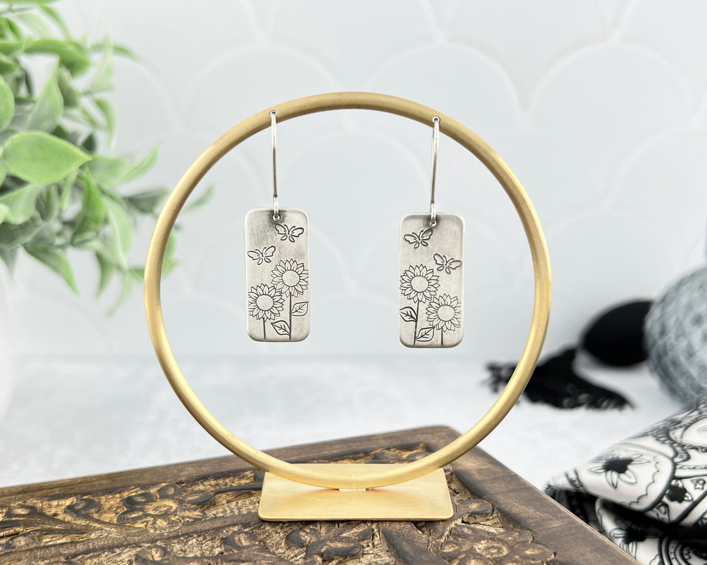 Sunflower and Butterfly Rectangle Earrings