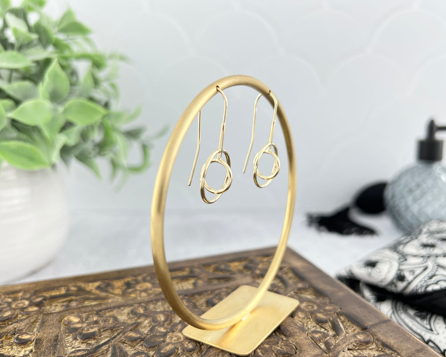 Gold Perpendicular Open Circle Drop Earrings