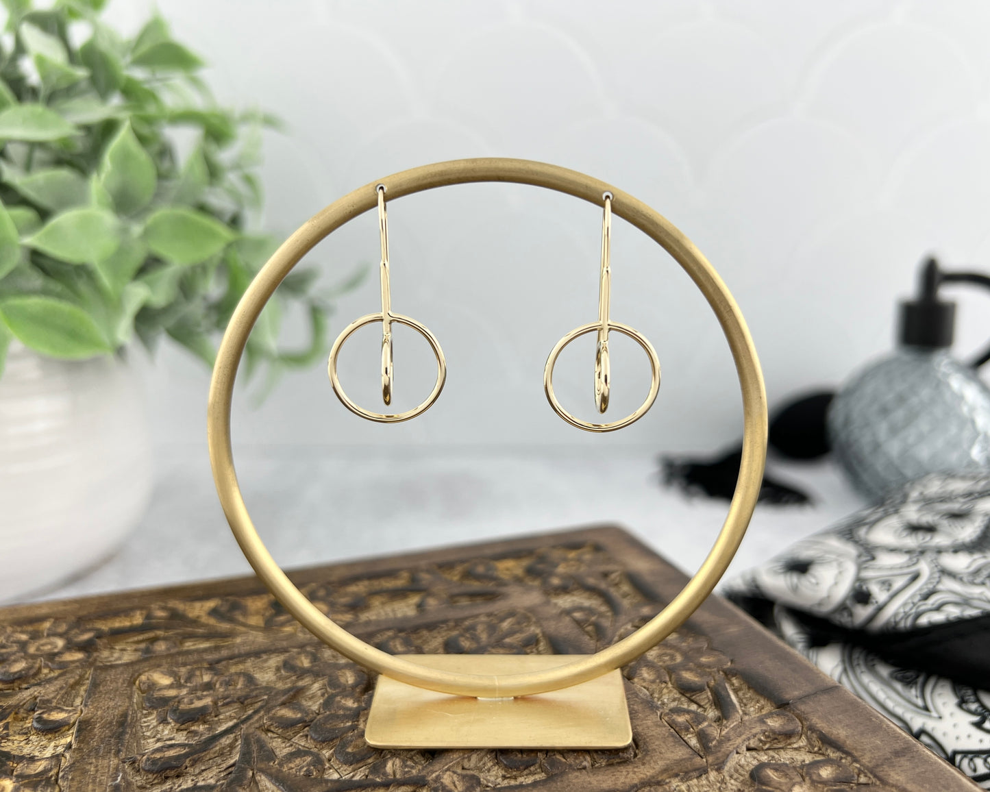 Gold Perpendicular Open Circle Drop Earrings