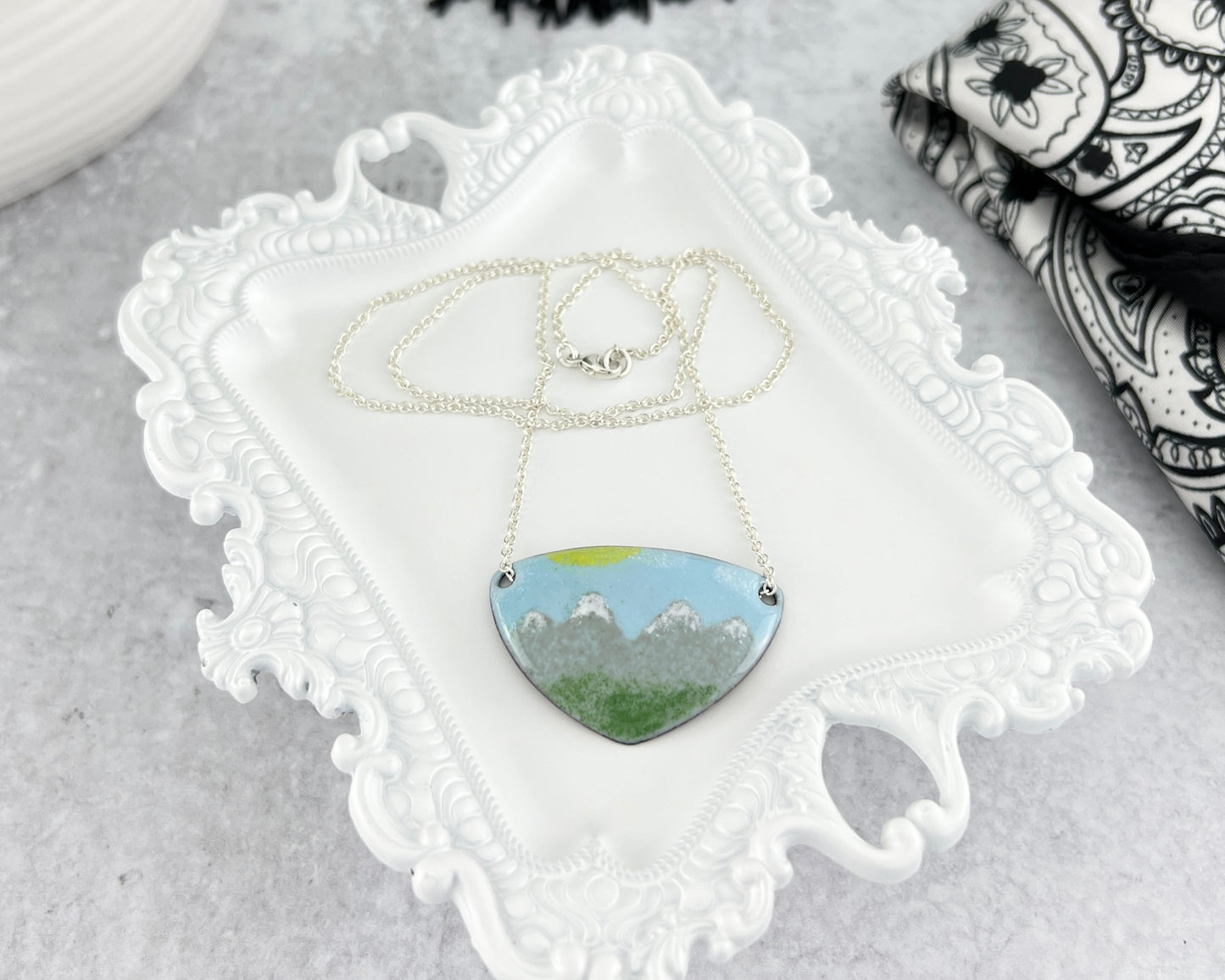 Enamel Mountain Scene Necklace