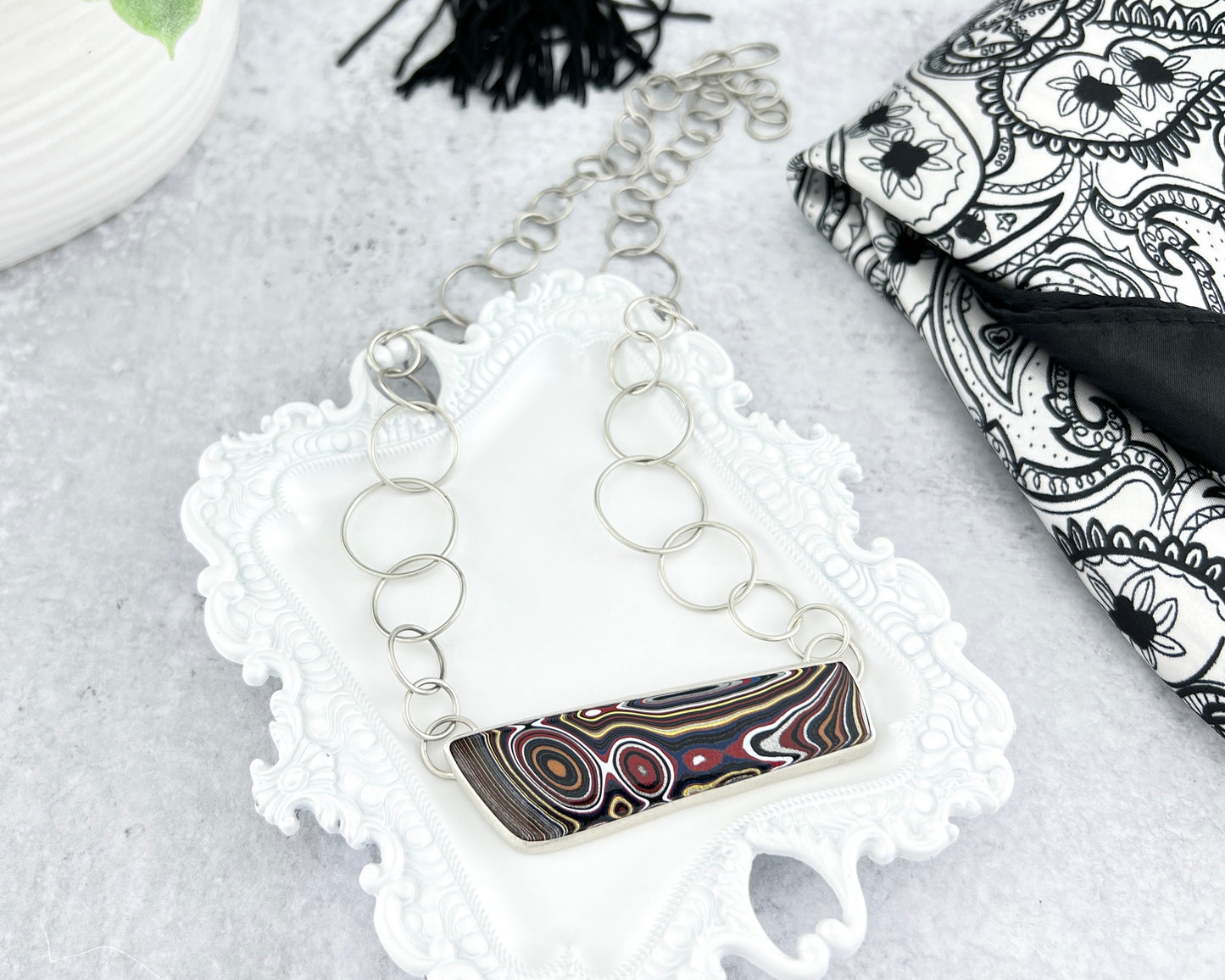 Fordite Necklace With Graduated Link Chain